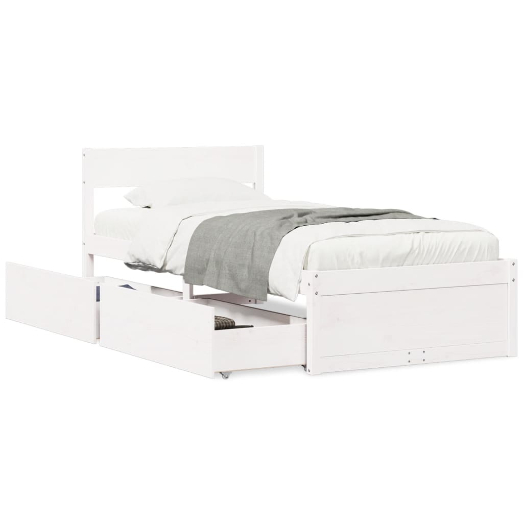 Estrutura de cama com gavetas 90x190 cm pinho maciço branco