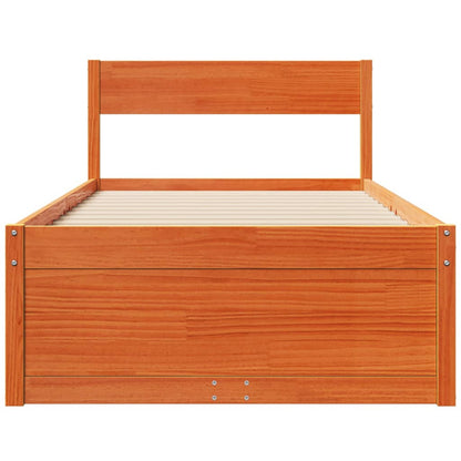 Estrutura de cama c/ gavetas 90x190cm pinho maciço castanho-mel