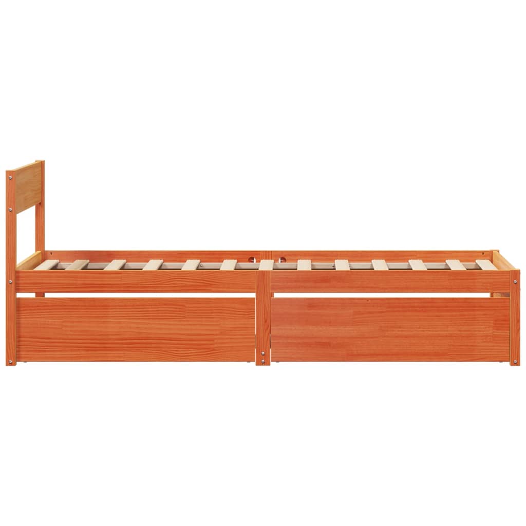 Estrutura de cama c/ gavetas 90x190cm pinho maciço castanho-mel