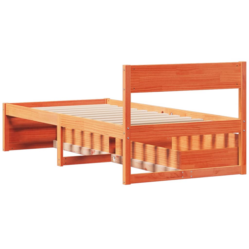 Estrutura de cama c/ gavetas 90x190cm pinho maciço castanho-mel