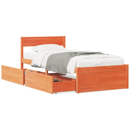 Estrutura de cama c/ gavetas 90x190cm pinho maciço castanho-mel