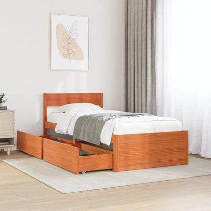 Estrutura de cama c/ gavetas 75x190cm pinho maciço castanho-mel