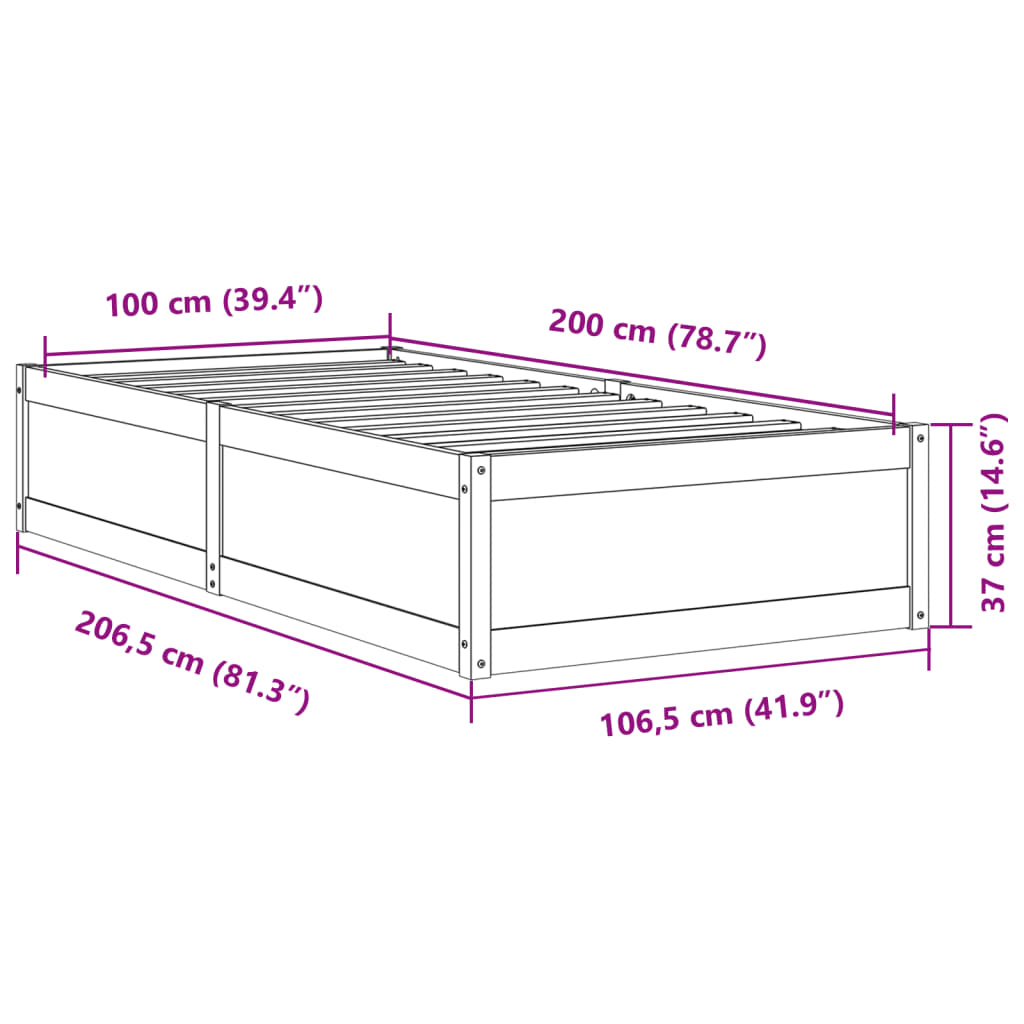 Estrutura de cama 100x200 cm madeira de pinho maciça