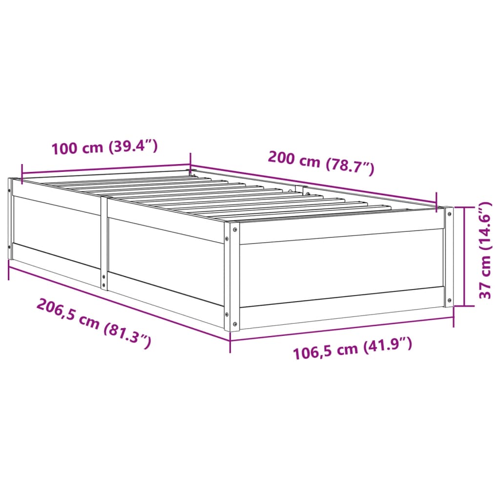 Estrutura de cama 100x200 cm madeira de pinho maciça branco