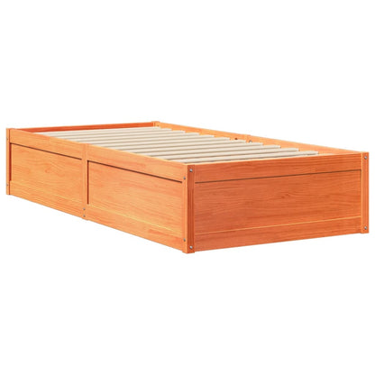 Estrutura de cama 100x200 cm madeira pinho maciça castanho cera