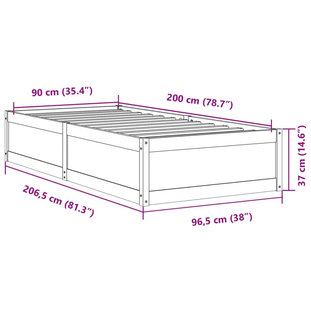 Estrutura de cama 90x200 cm madeira de pinho maciça