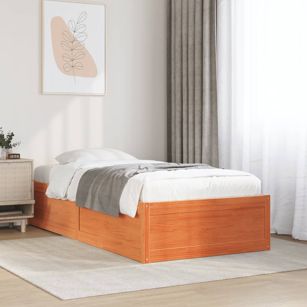 Estrutura de cama 90x200 cm madeira pinho maciça castanho cera