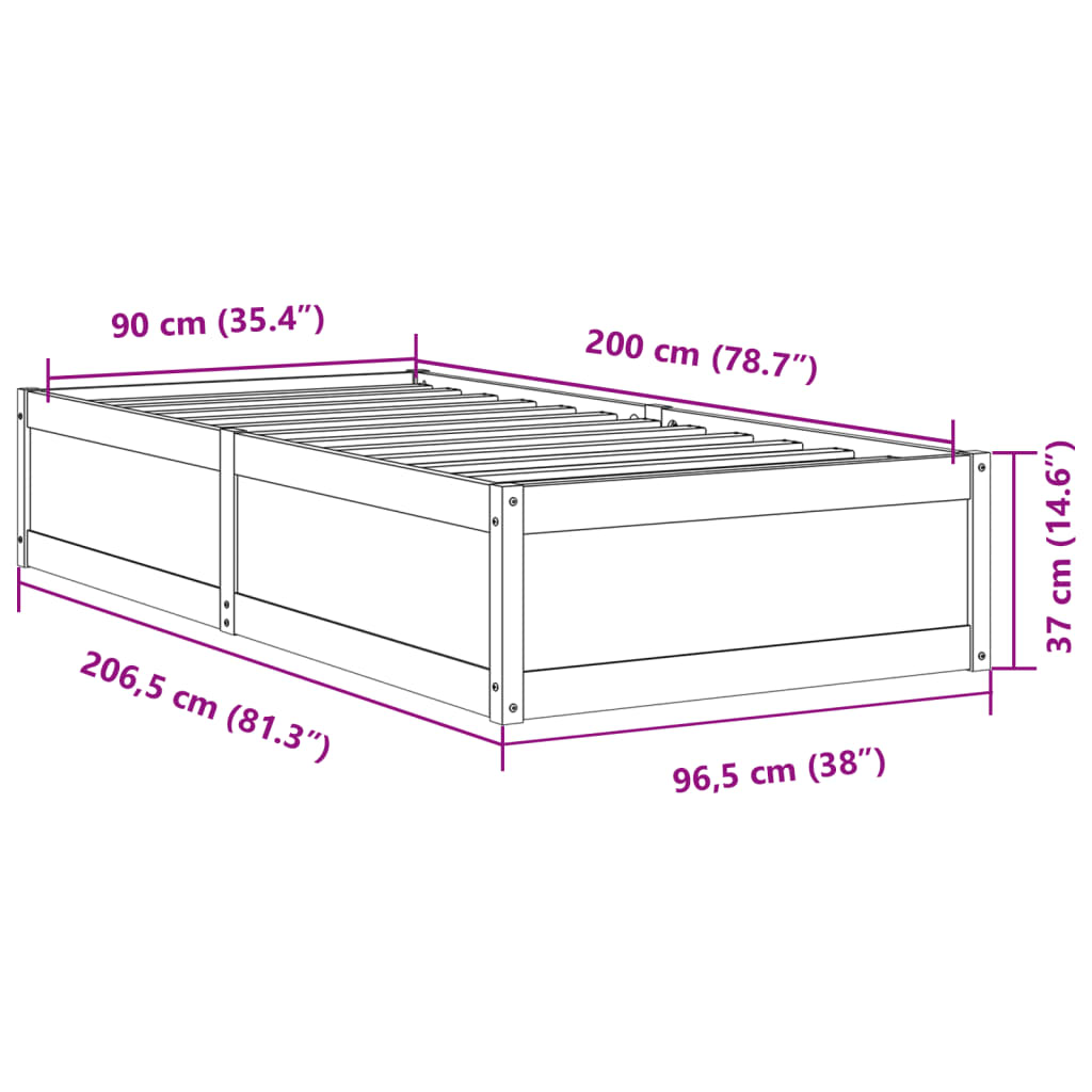 Estrutura de cama 90x200 cm madeira pinho maciça castanho cera