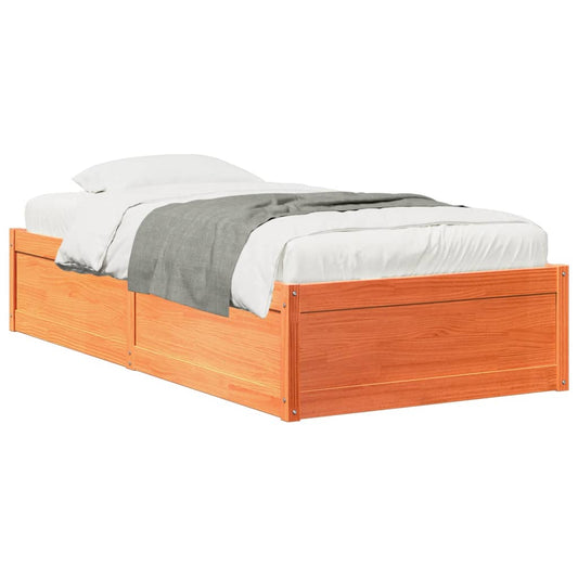 Estrutura de cama 90x200 cm madeira pinho maciça castanho cera