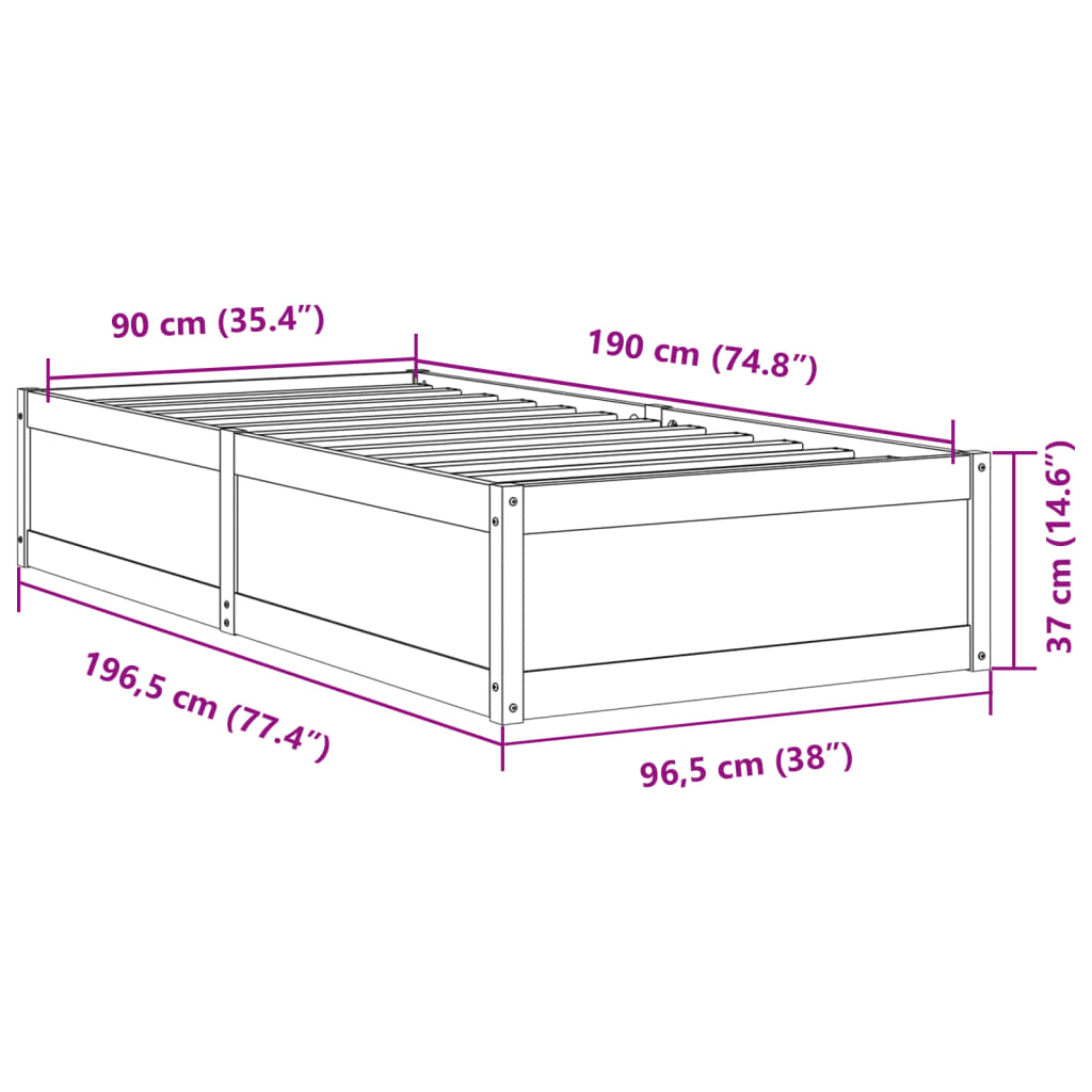 Estrutura de cama 90x190 cm madeira pinho maciça castanho cera