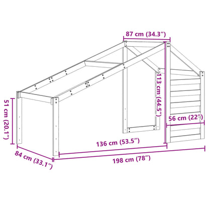 Telhado de cama infantil 198x87x113 cm pinho maciço branco