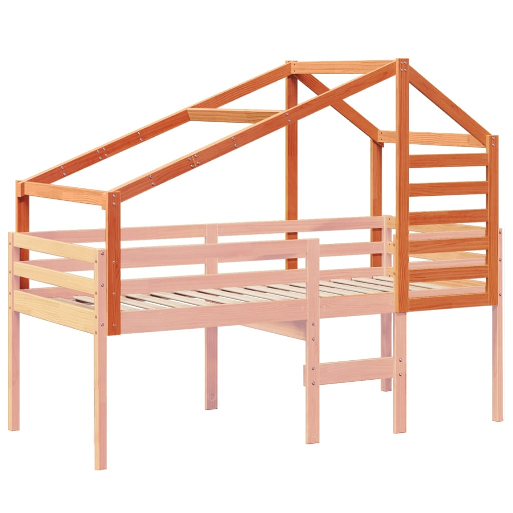 Telhado de cama infantil 198x87x113cm pinho maciço castanho-mel