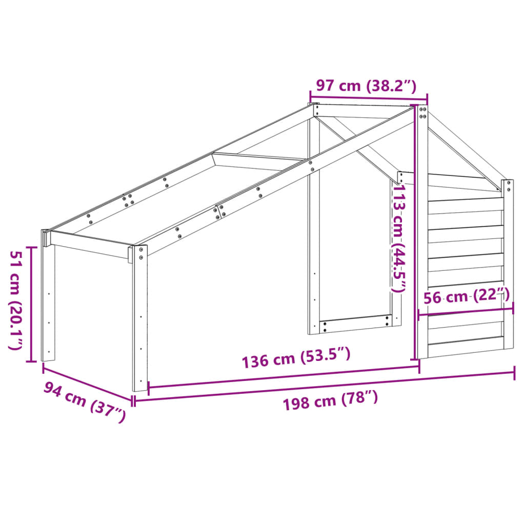 Telhado de cama infantil 198x97x113 cm pinho maciço branco