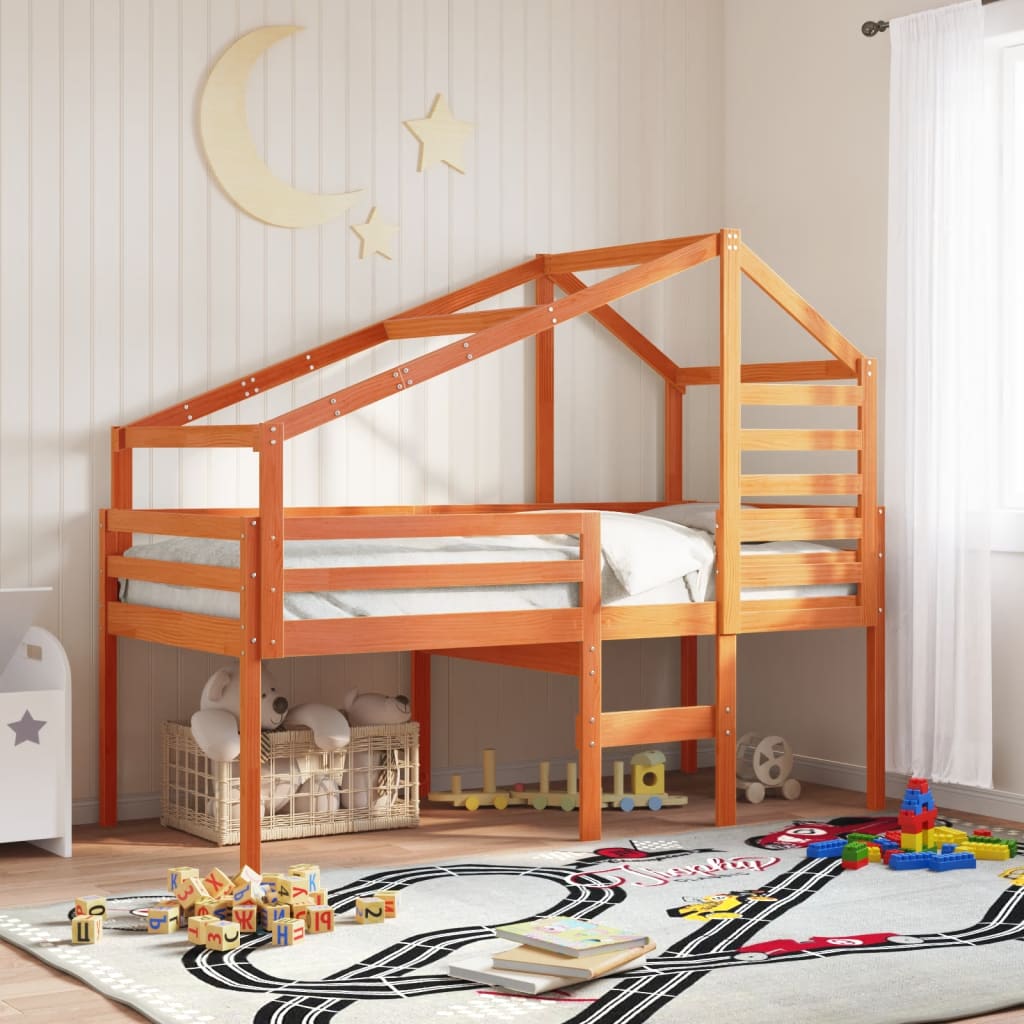 Telhado de cama infantil 188x82x113cm pinho maciço castanho-mel