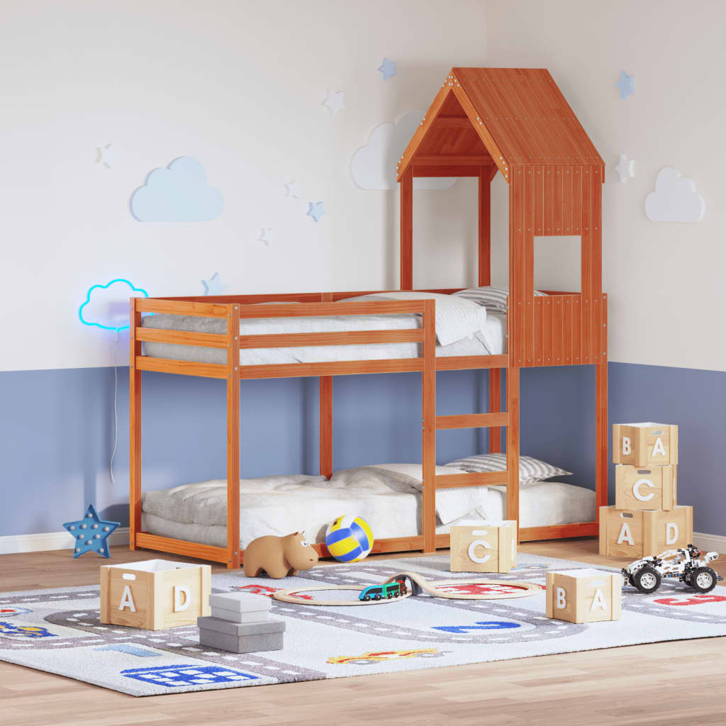 Telhado cama infantil 55x99x139,5 cm pinho maciço castanho-mel