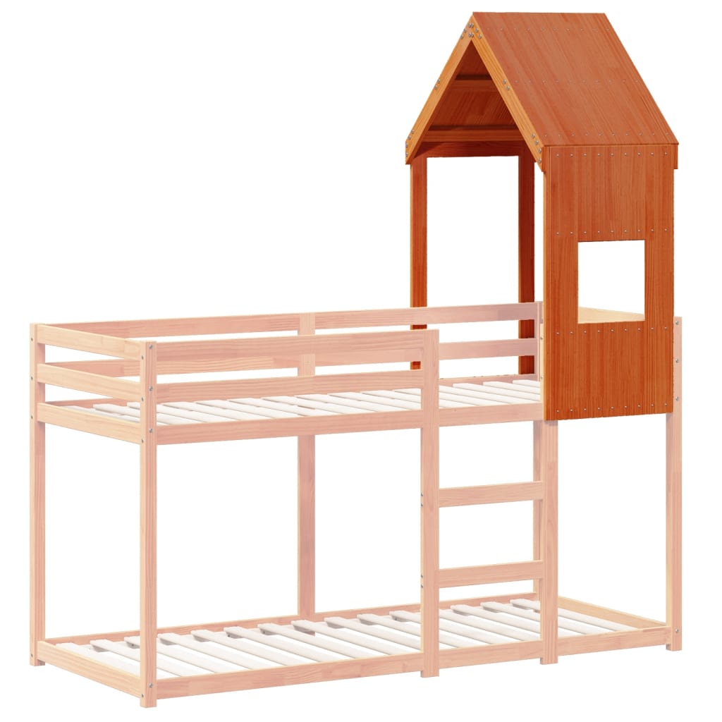 Telhado cama infantil 55x84x132 cm pinho maciço castanho-mel