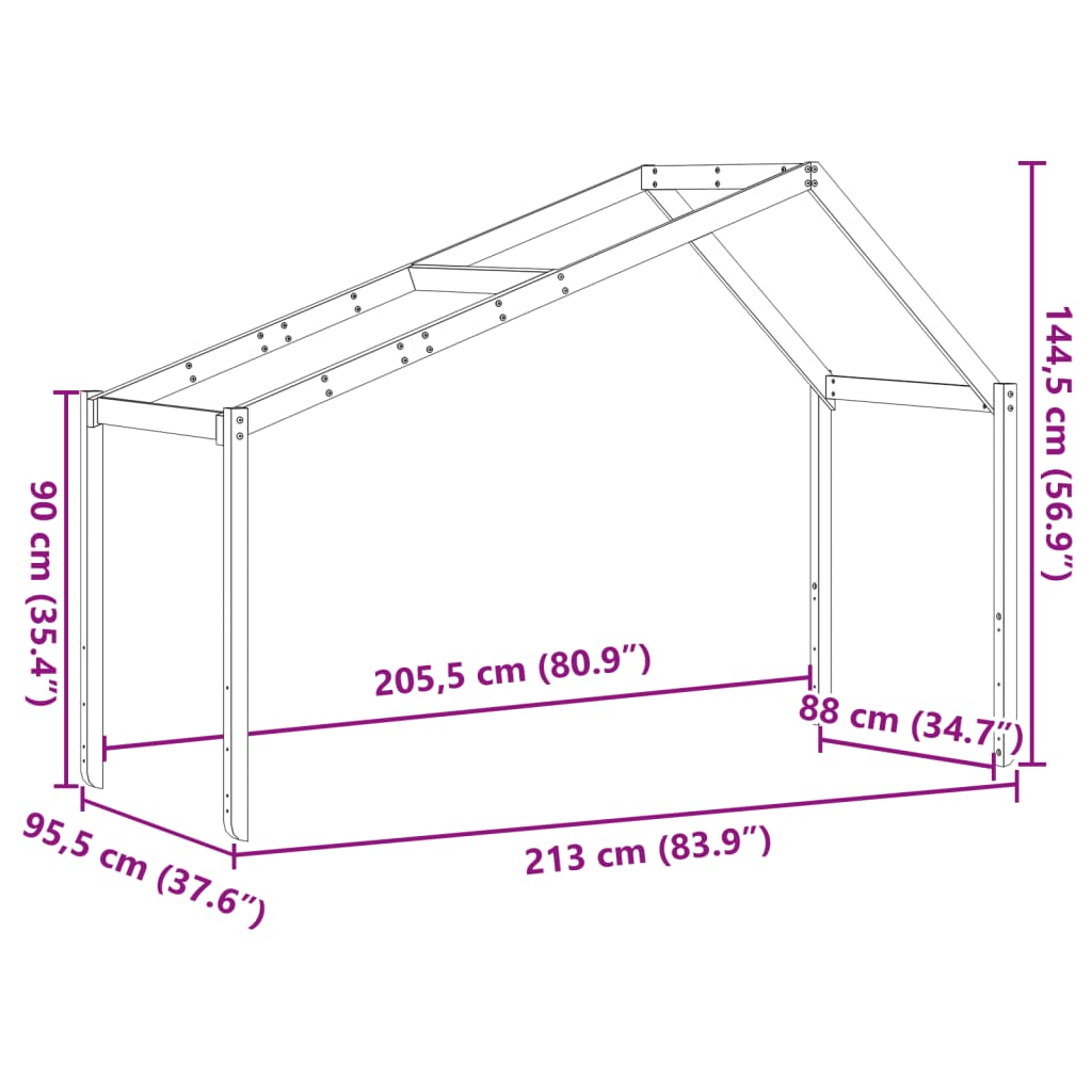 Telhado de cama infantil 213x95,5x144,5 cm madeira pinho maciça