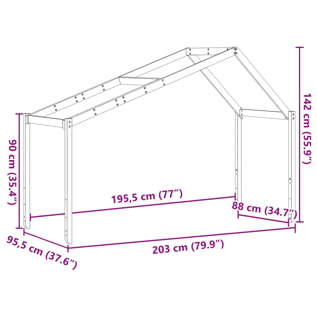 Telhado de cama infantil 203x95,5x142 cm pinho maciço branco