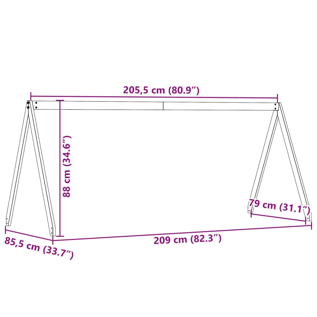 Telhado de cama infantil 209x85,5x88 cm madeira pinho maciça