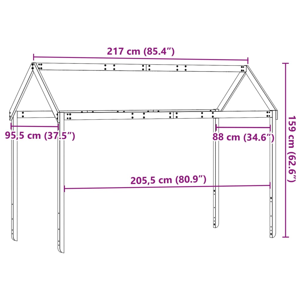 Telhado de cama infantil 217x95,5x159 cm pinho maciço branco