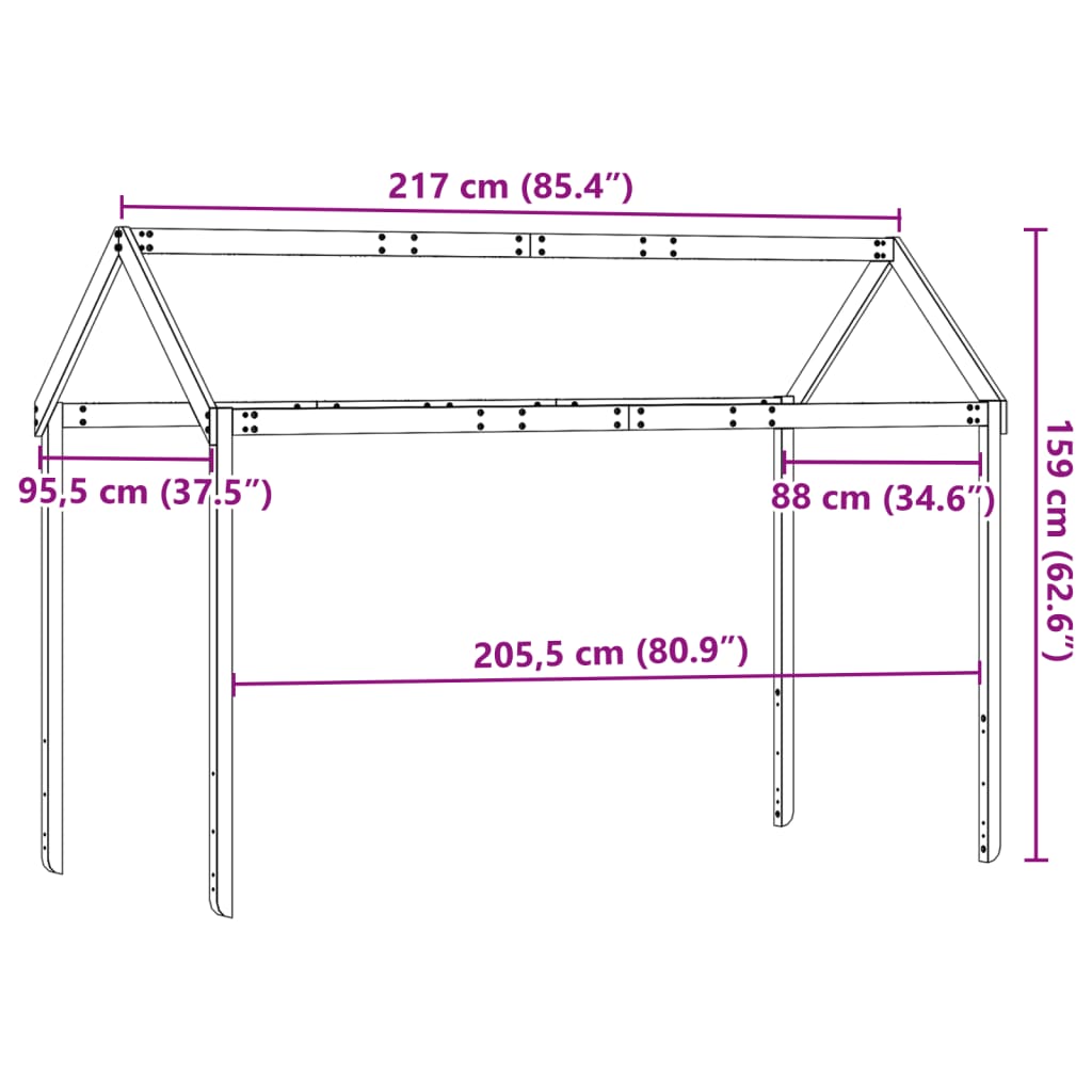 Telhado cama infantil 217x95,5x159 cm pinho maciço castanho-mel