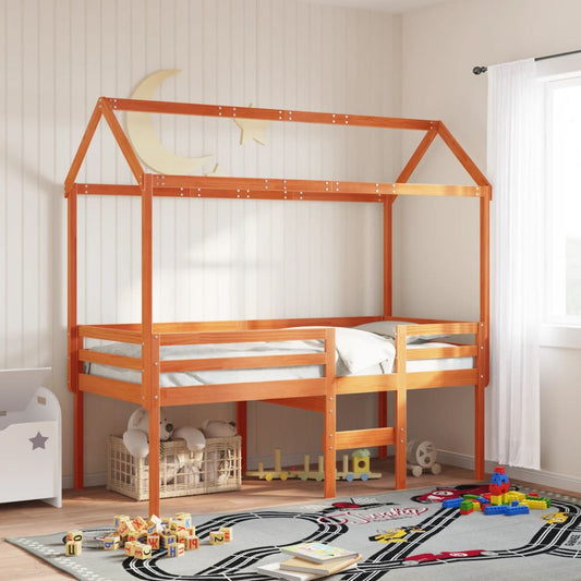 Telhado cama infantil 217x95,5x159 cm pinho maciço castanho-mel