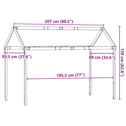 Telhado de cama infantil 207x95,5x159 cm madeira pinho maciça