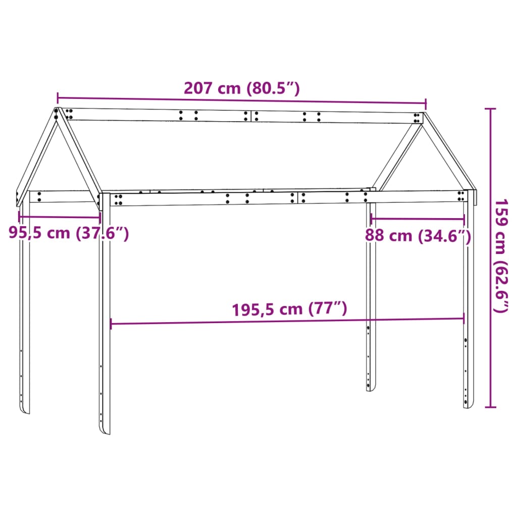 Telhado de cama infantil 207x95,5x159 cm pinho maciço branco