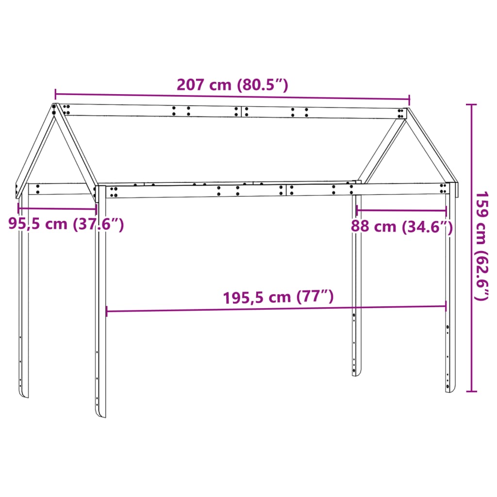 Telhado cama infantil 207x95,5x159 cm pinho maciço castanho mel