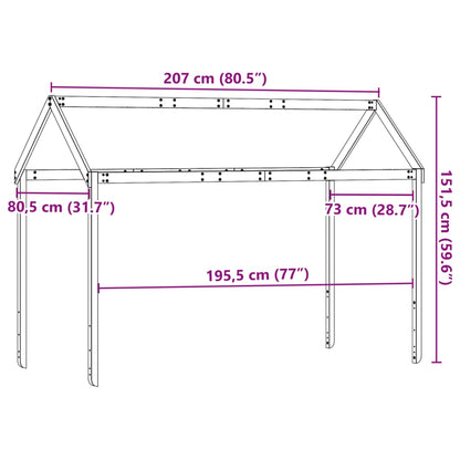 Telhado de cama infantil 207x80,5x151,5 cm pinho maciço branco