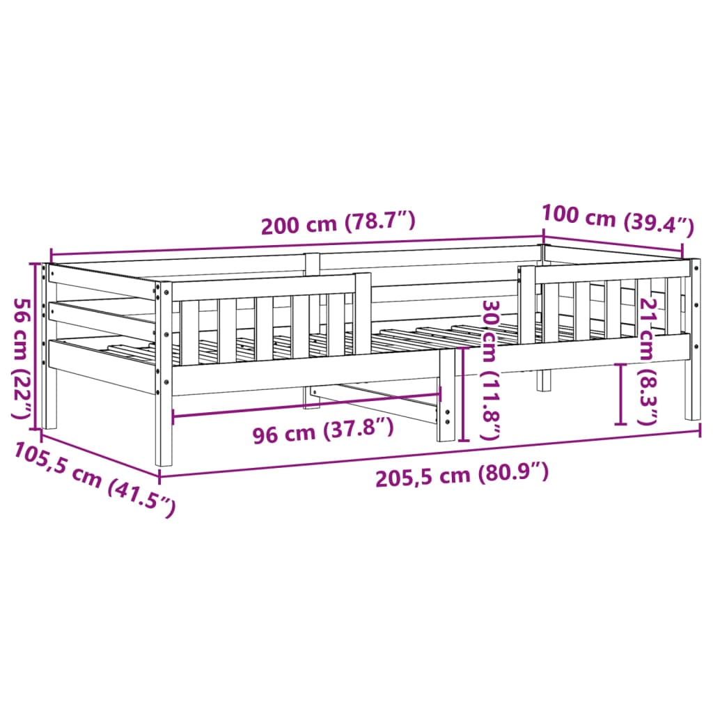 Estrutura de cama 100x200 cm madeira pinho maciça castanho cera