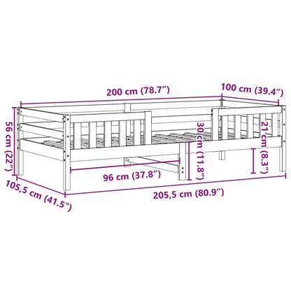 Estrutura de cama 100x200 cm madeira pinho maciça castanho cera