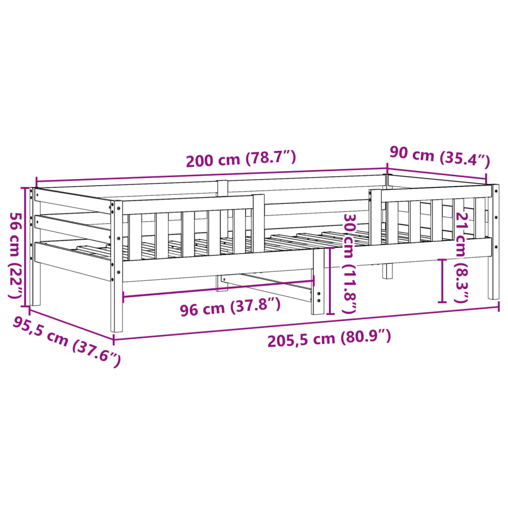 Estrutura de cama 90x200 cm madeira pinho maciça castanho cera