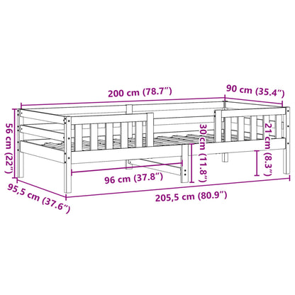 Estrutura de cama 90x200 cm madeira pinho maciça castanho cera