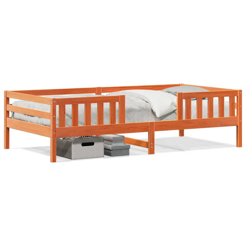 Estrutura de cama 90x200 cm madeira pinho maciça castanho cera