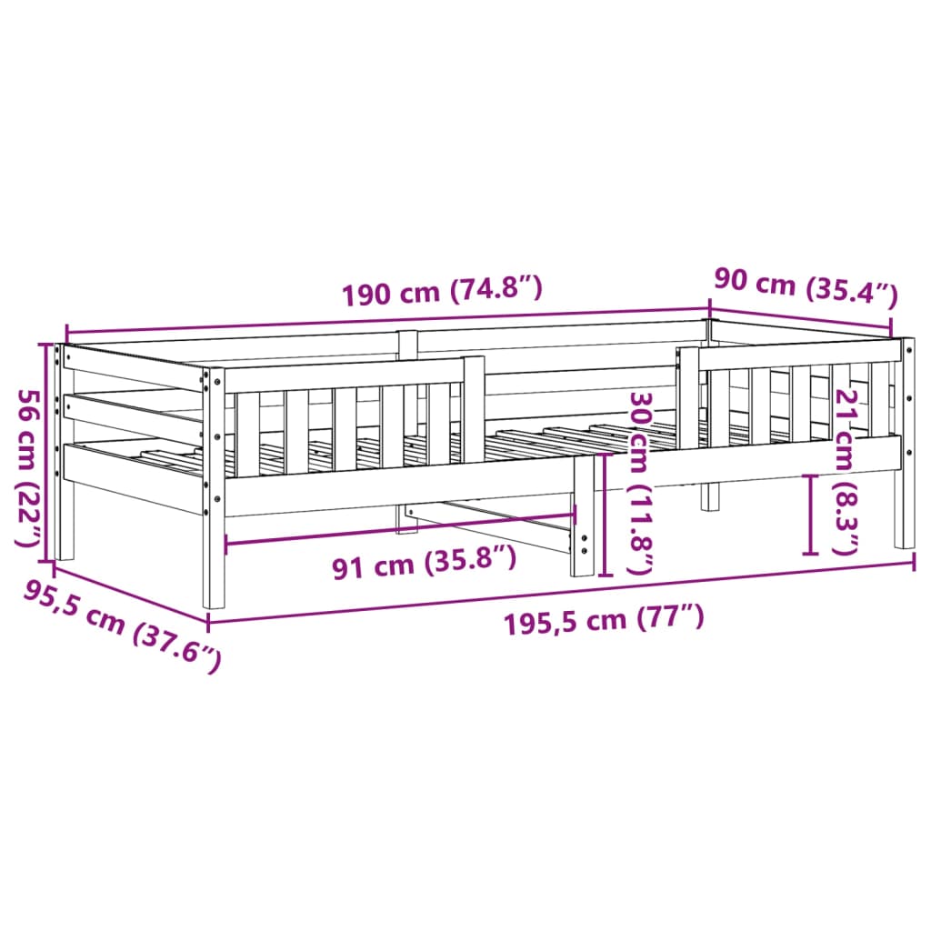 Estrutura de cama 90x190 cm madeira pinho maciça castanho cera