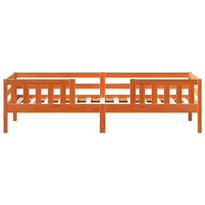 Estrutura de cama 75x190 cm madeira pinho maciça castanho cera