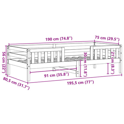 Estrutura de cama 75x190 cm madeira pinho maciça castanho cera