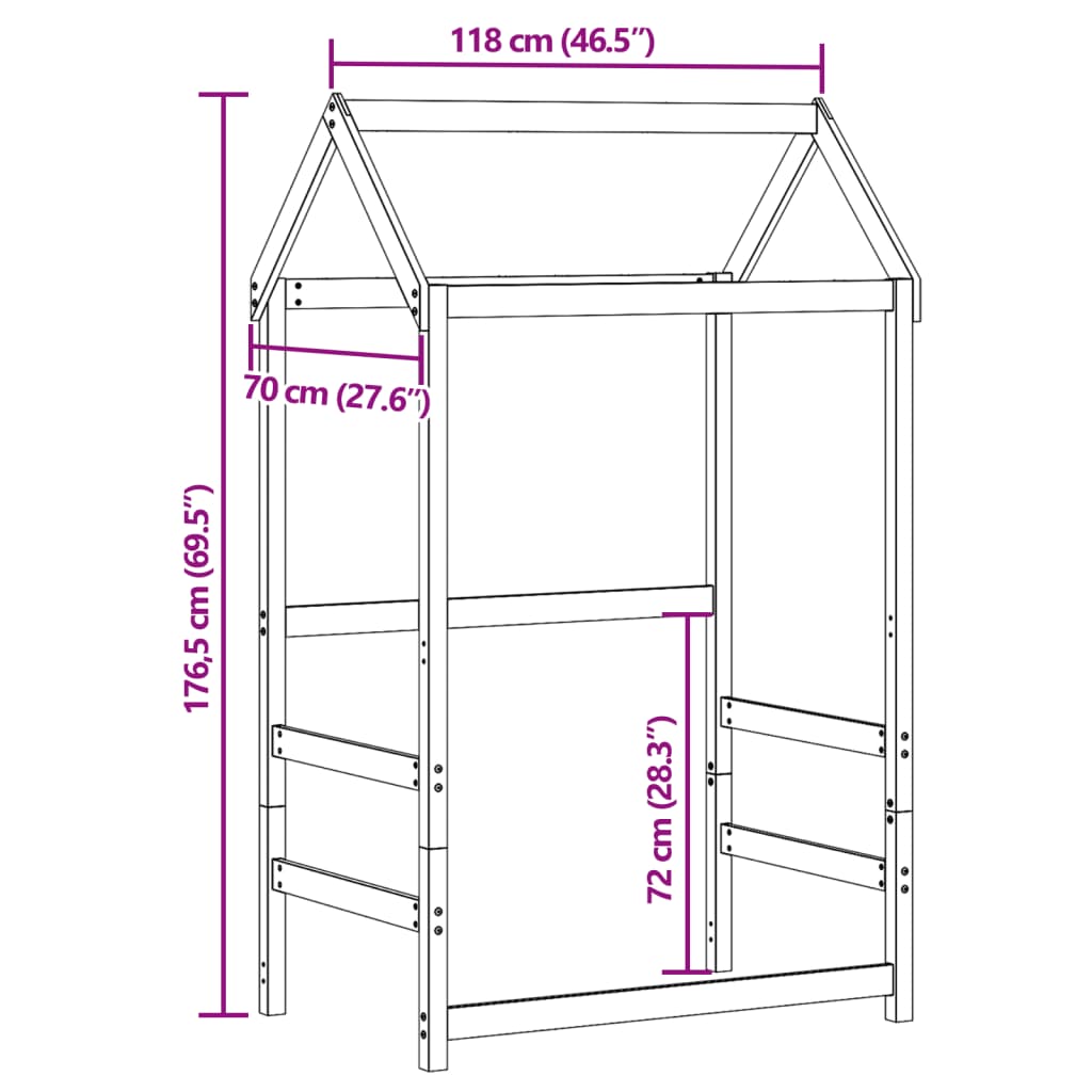 Telhado de cama infantil 118x70x176,5 cm pinho maciço branco