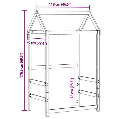 Telhado de cama infantil 118x70x176,5 cm pinho maciço branco