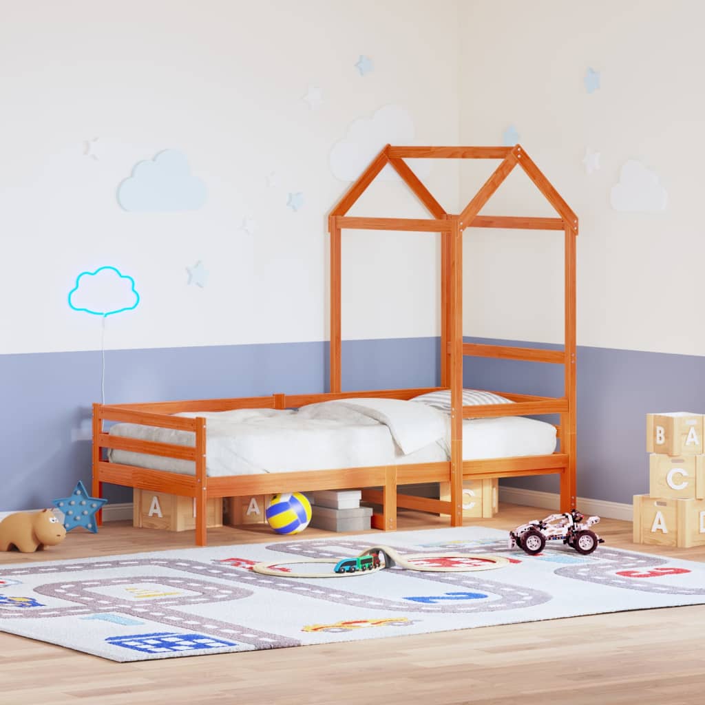 Telhado cama infantil 108x70x176,5 cm pinho maciço castanho-mel