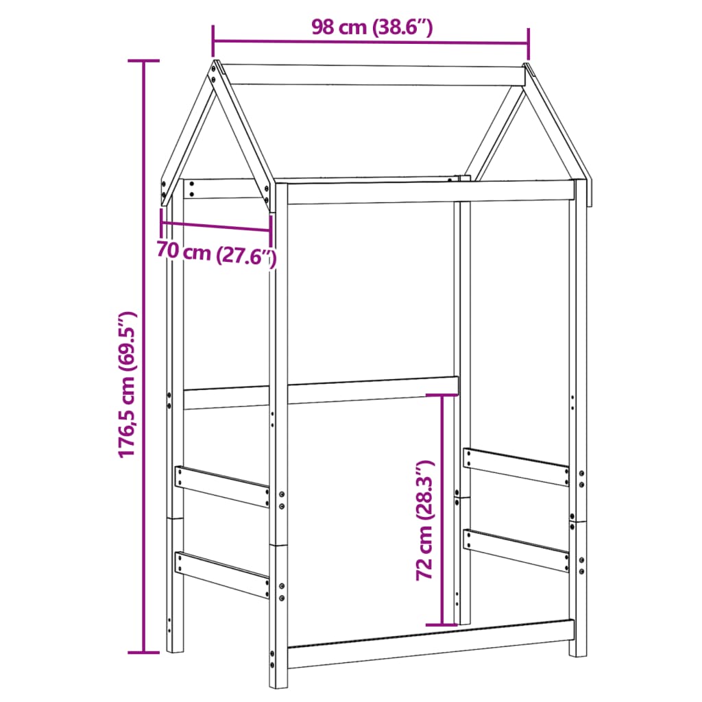 Telhado de cama infantil 98x70x176,5 cm pinho maciço branco