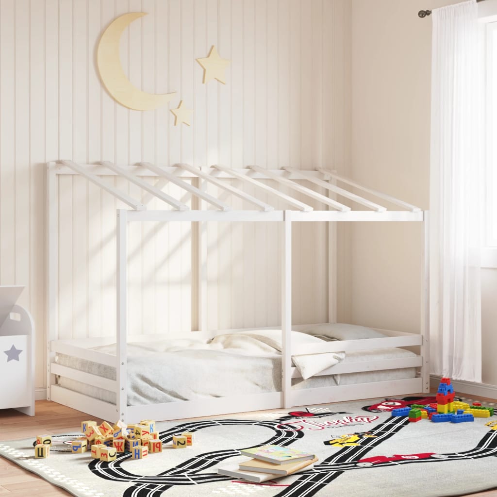 Cama infantil com telhado 90x200 cm pinho maciço branco