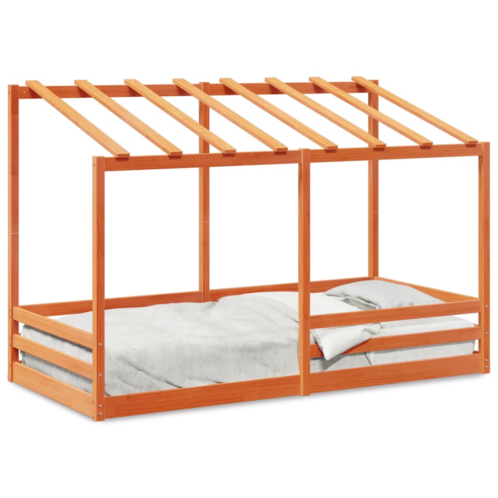 Cama infantil com telhado 90x200 cm pinho maciço castanho-mel