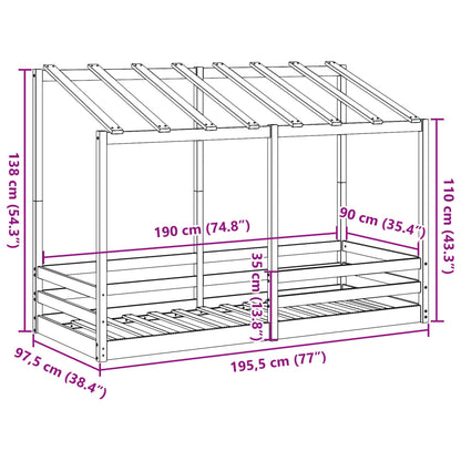 Cama infantil com telhado 90x190 cm pinho maciço branco