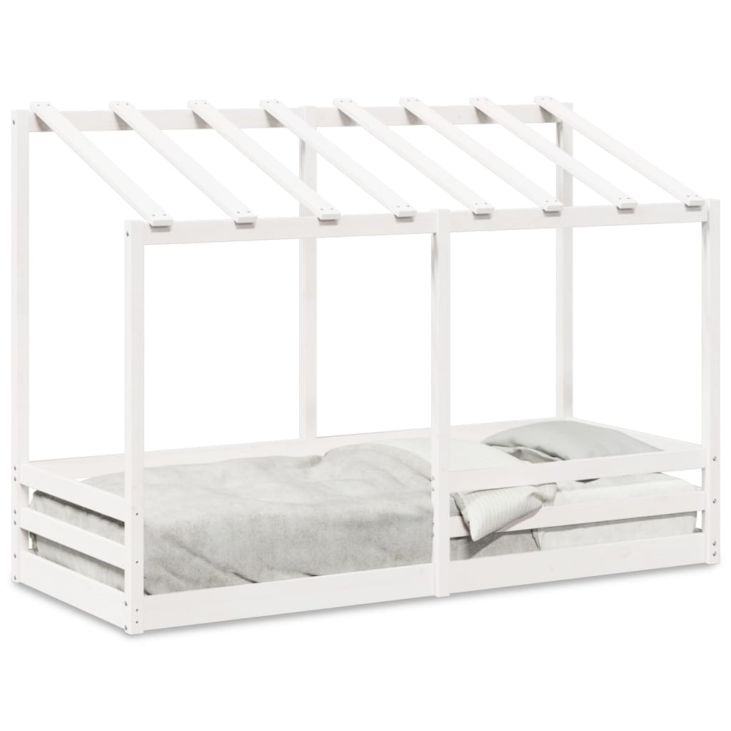 Cama infantil com telhado 90x190 cm pinho maciço branco