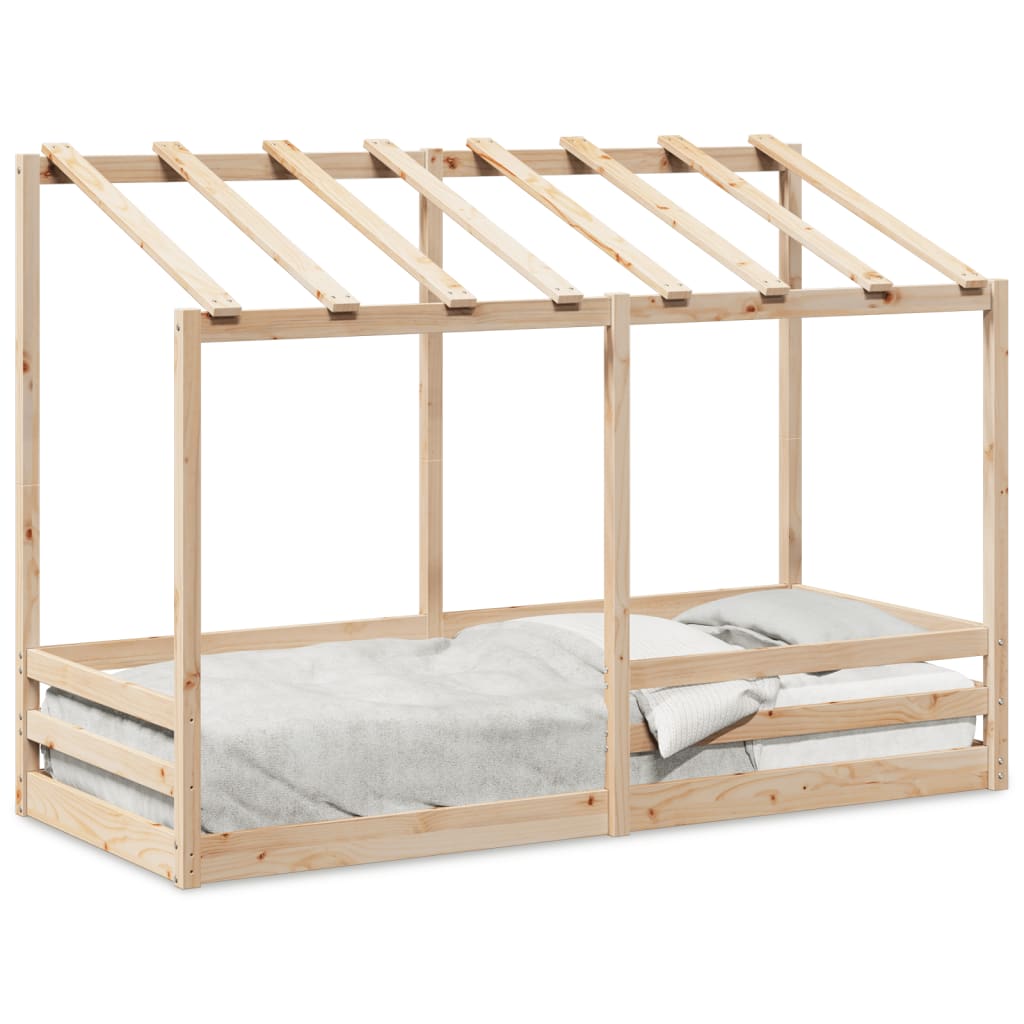 Cama infantil com telhado 75x190 cm madeira de pinho maciça