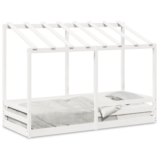 Cama infantil com telhado 75x190 cm pinho maciço branco