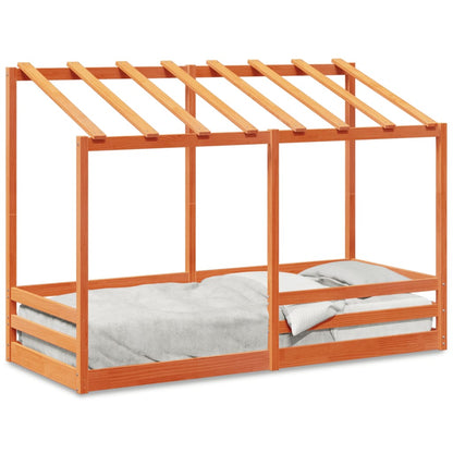 Cama infantil com telhado 75x190 cm pinho maciço castanho-mel