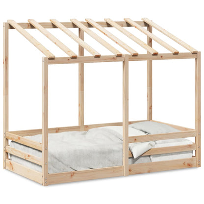 Cama infantil com telhado 70x140 cm madeira de pinho maciça